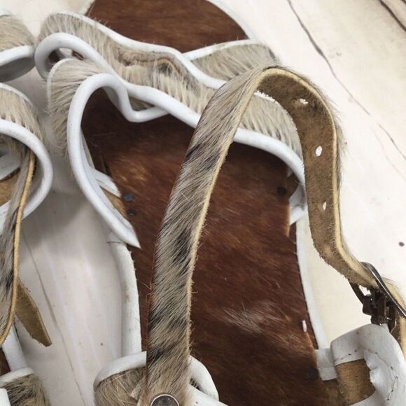 NWOT Handmade Unisex Brown/Tan Real Fur Boho Festival Sandals Size 44/M10/ W12 - Picture 11 of 12